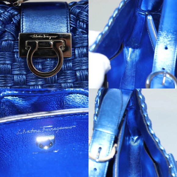 Salvatore Ferragamo Gancini Shoulder Bag Leather Blue Silver Auth 128561V - Picture 14 of 15